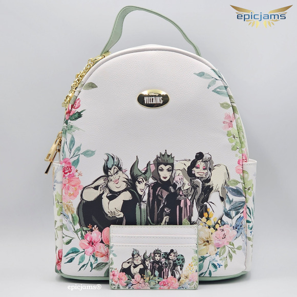 Disney Villains Maleficent Evil Queen Ursula Cruella Floral Mini Backpack Set - Picture 1 of 11